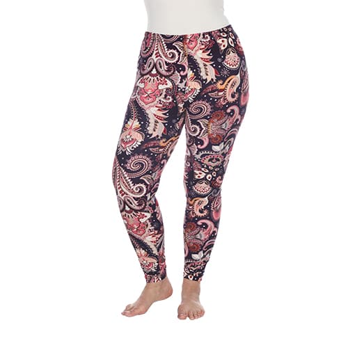 Plus Size White Mark Purple & Fuchsia Paisley Printed Leggings