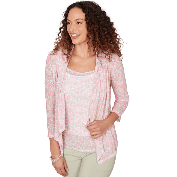 Plus Size Hearts of Palm Bloom Service 3/4 Sleeve Floral Cardigan