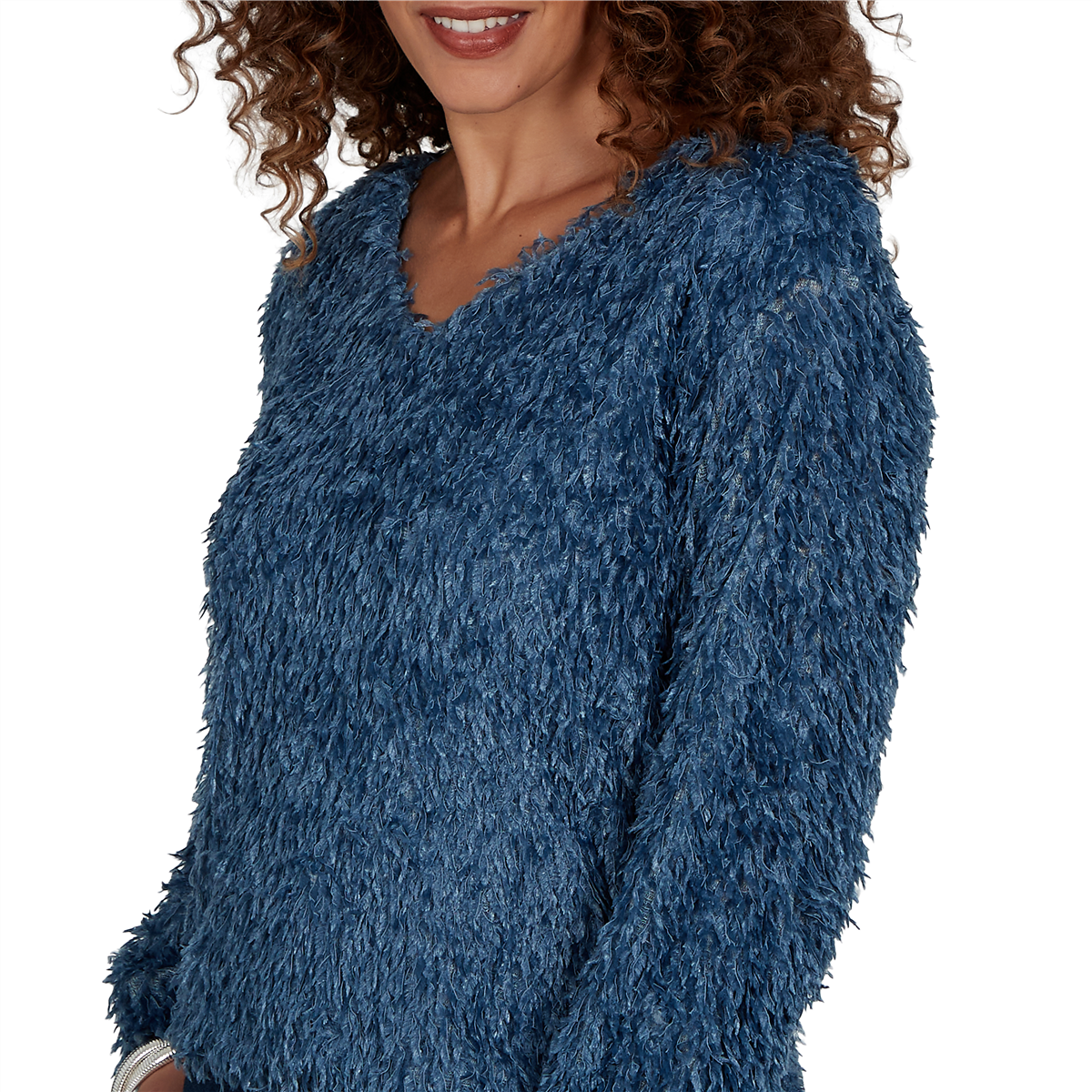Petite Skye’s the Limit Icy Blue Sparkle Feather Sweater