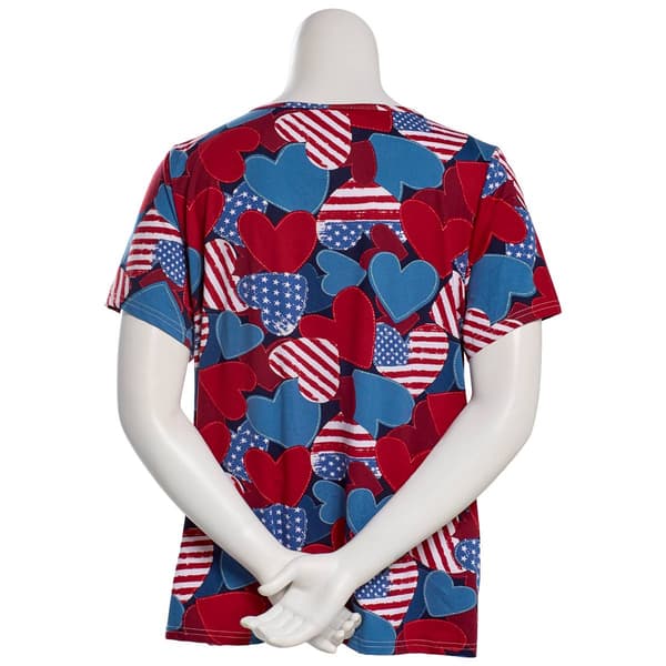 Plus Size Runway Ready Short Sleeve V-Neck Hearts & Flags Tee