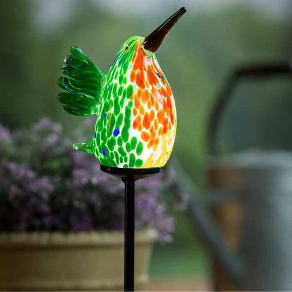 Evergreen 23in. Hummingbird Solar Art Glass Garden Stake