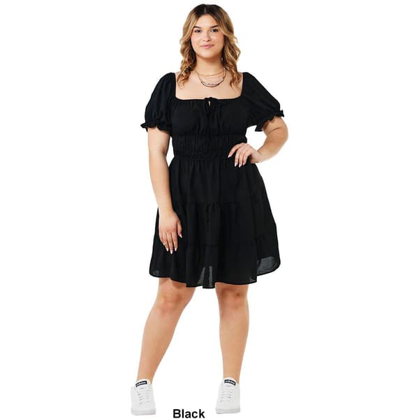 Juniors Plus Liberty Love Challis Puff Sleeve Tier Shift Dress