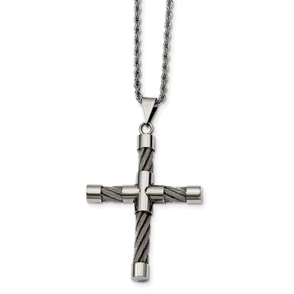 Mens Gentlemens Classics(tm) Polished Steel Wire Cross Necklace - image 