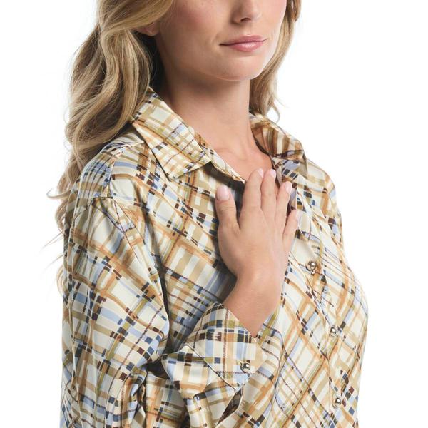 Womens Rafaella® Long Sleeve Button Front Plaid Blouse
