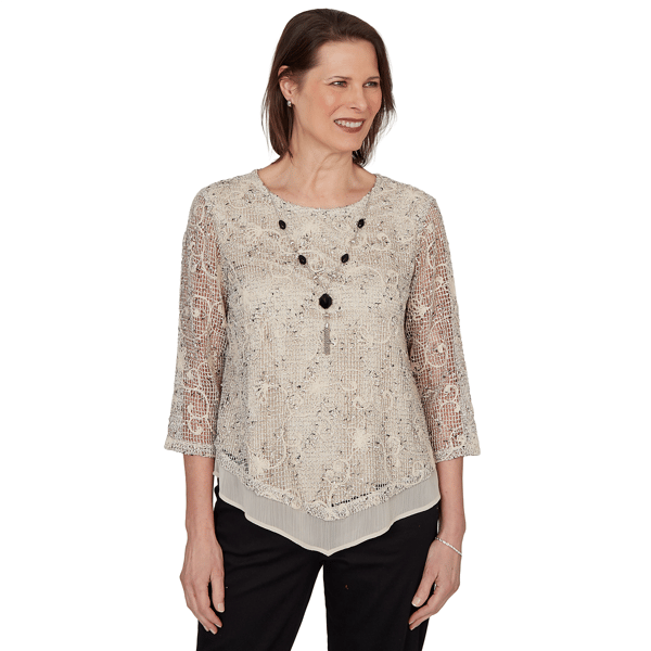 Petite Alfred Dunner Detail Driven 3/4 Sleeve Textured Blouse - image 