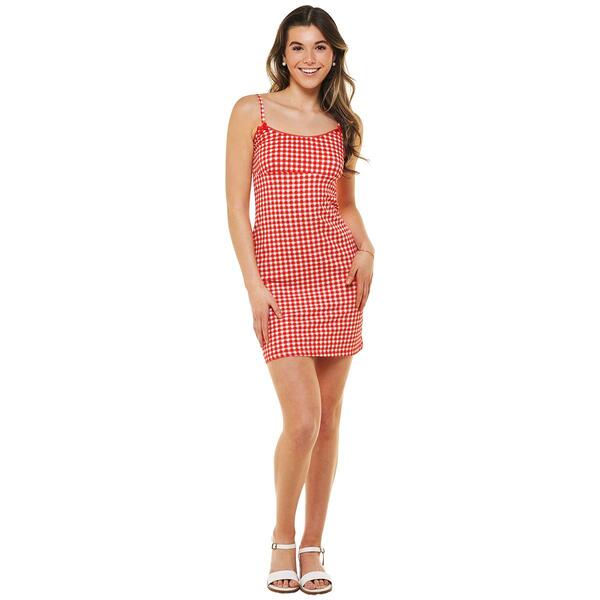 Juniors No Comment Mini Gingham Sheath Dress - image 