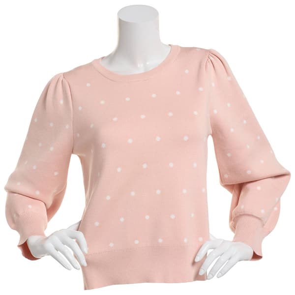 Womens Adrianan Papell Long Sleeve Dot Crew Neck Sweater - image 
