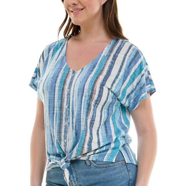 Petite Zac & Rachel Short Sleeve Stripe Button Front Blouse