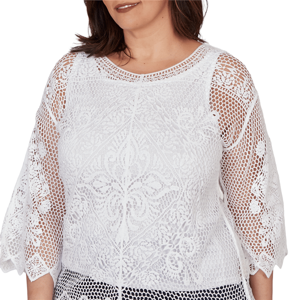Plus Size Ruby Rd. French Riviera 3/4 Sleeve Open Crochet Blouse