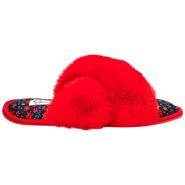 Womens Jessica Simpson High Plush Floral Slide Slippers - Red