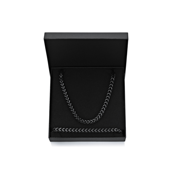 Mens Lynx Black Ion Plated Foxtail Chain Necklace & Bracelet Set