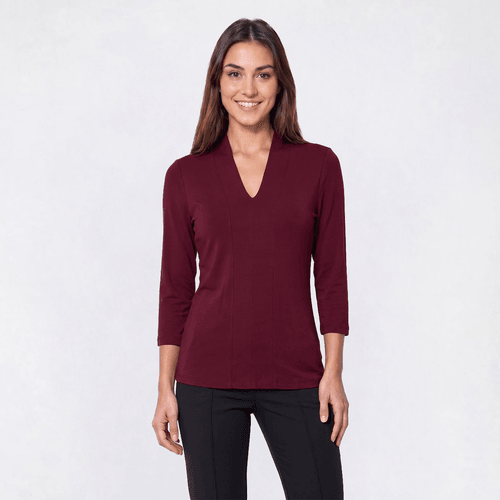 Womens Hasting & Smith 3/4 Sleeve Seamed Front V-Neck Tee