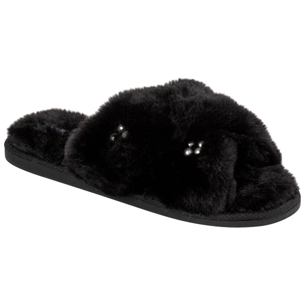 Womens Nicole Miller Pearl Cross Band Open Toe Slide Slippers - image 