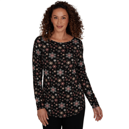 Womens Emaline Holiday Festivities Long Sleeve Snowflake Tee