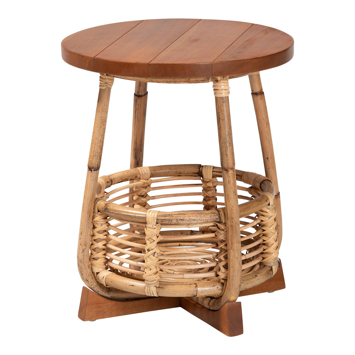 bali & pari Derenik Natural Rattan & Mahogany Wood End Table