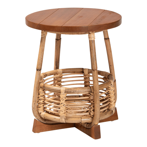 bali & pari Derenik Natural Rattan & Mahogany Wood End Table - image 