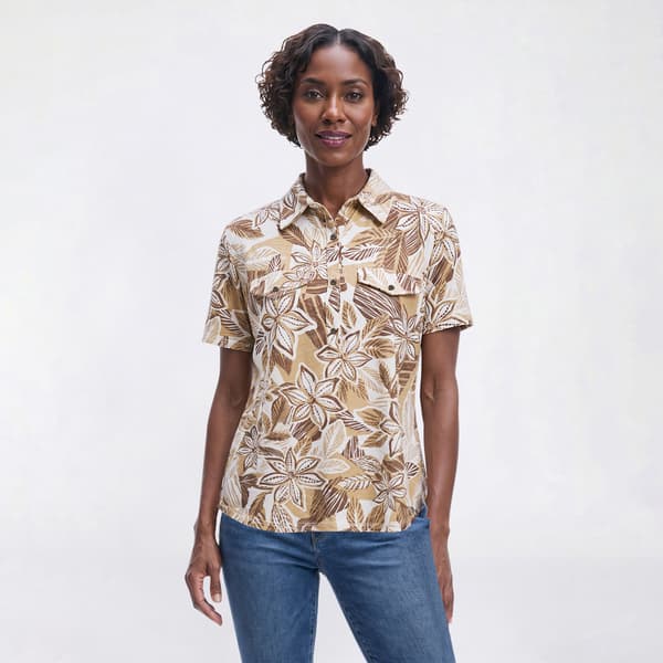 Petite Emily Daniels Jacquard Tropical Floral Blouse - image 