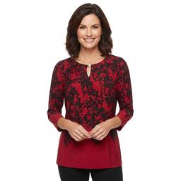 Womens Kasper 3/4 Sleeve Hardware Leaf Keyhole Blouse