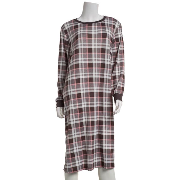 Womens Pink Laundry Long Sleeve Plaid Nightshirt - image 