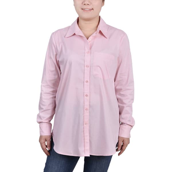 Womens NY Collection Long Sleeve Roll Tab Button Down Stretch Po - image 