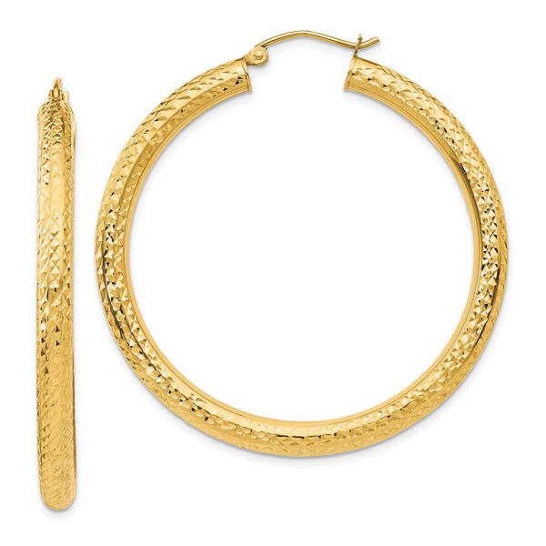 Gold Classics&#40;tm&#41; 14kt. Gold 4mm Diamond Cut Hoop Earrings - image 