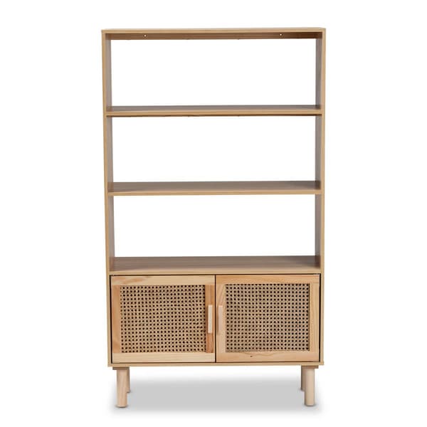 Baxton Studio Faulkne Natural Brown Wood 2-Door Bookcase