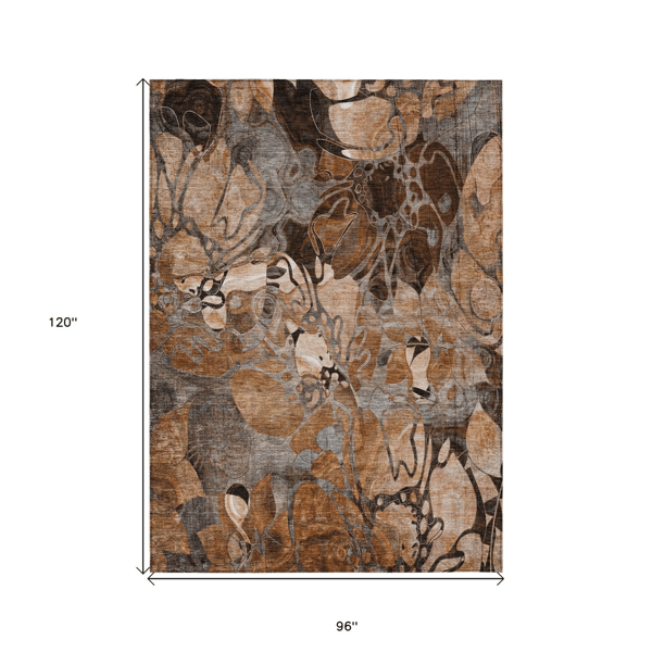 HomeRoots Chocolate Terracotta & Ivory Abstract Area Rug