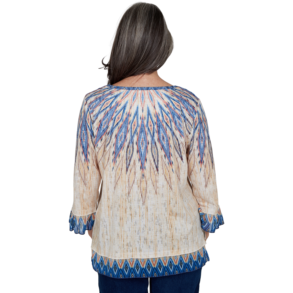 Womens Alfred Dunner Tuscany 3/4 Sleeve Ikat Burnout Blouse