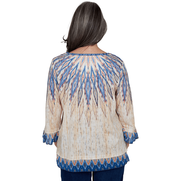 Womens Alfred Dunner Tuscany 3/4 Sleeve Ikat Burnout Blouse