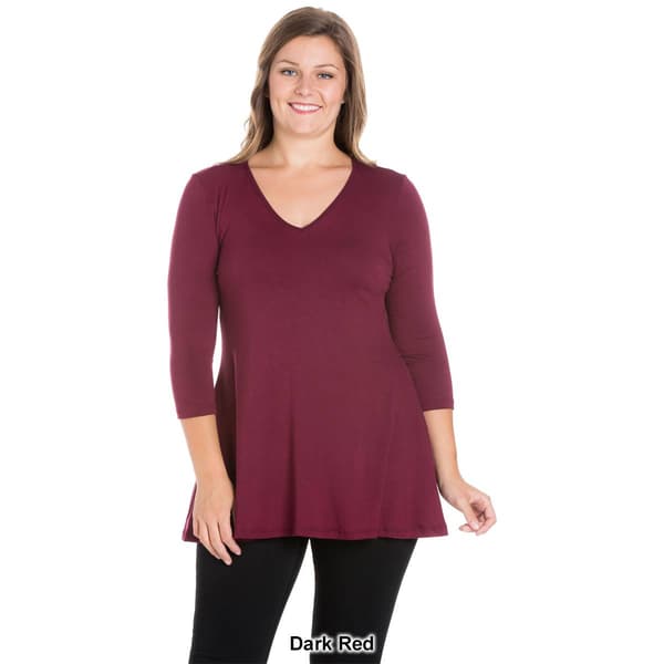 Plus Size 24/7 Comfort Apparel 3/4 Sleeve V-Neck Tunic