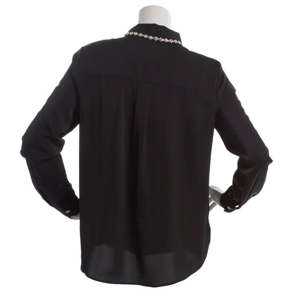 Womens Adrianna Papell Long Sleeve Rhinestone Button Front Blouse