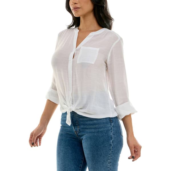 Petite Zac & Rachel 3/4 Roll Tab Sleeve Tie Front Blouse