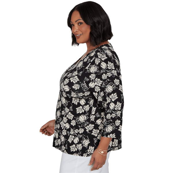 Plus Size Emaline Key Items 3/4 Sleeve V Neck Pumpkin Tee