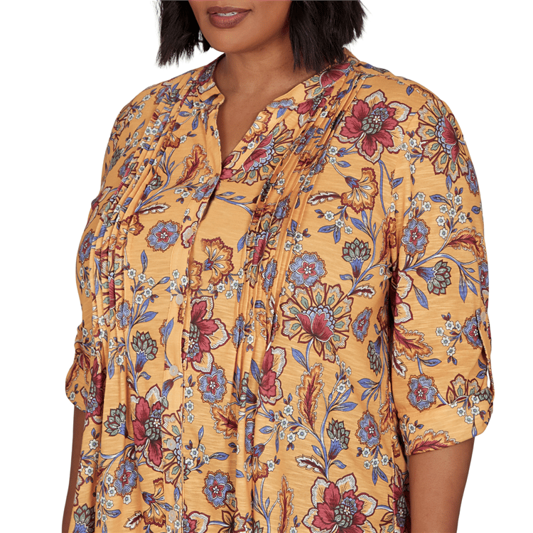 Plus Size Ruby Rd. Must Haves Roll Tab Sleeve Floral Vines Blouse