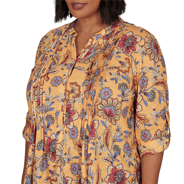 Plus Size Ruby Rd. Must Haves Roll Tab Sleeve Floral Vines Blouse