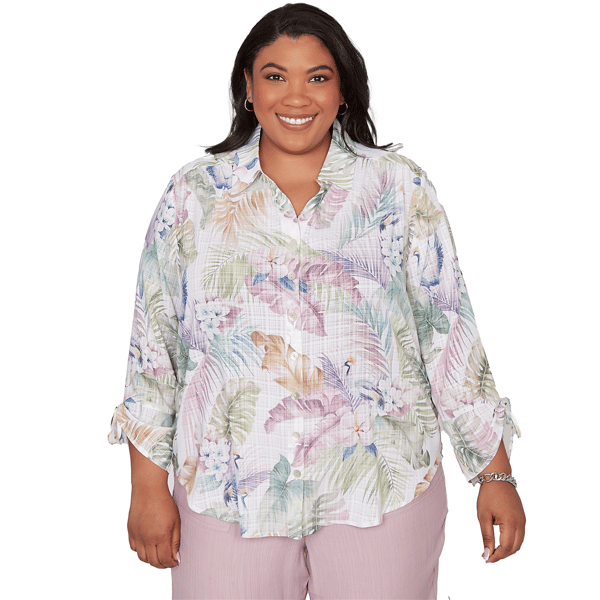 Plus Size Alfred Dunner Vintage Charm Tropical Button Front Tie