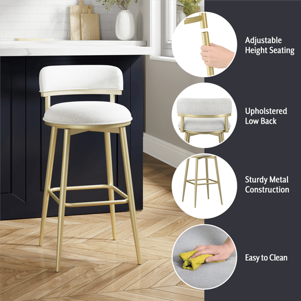 HH2 Home Jaxon Metal & Upholstered Swivel Adjustable Height Stool