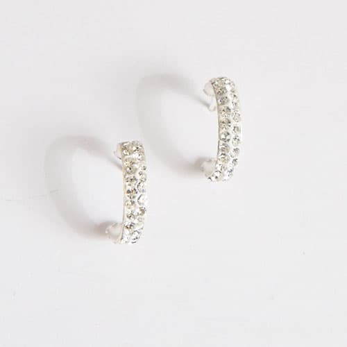 Sterling Silver Crystal 4x16mm Hoop Earrings - image 