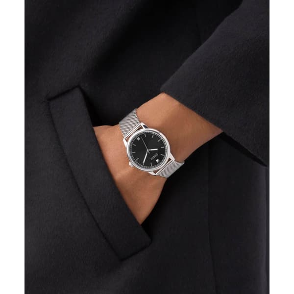 Mens Guess Silver-Tone Black Sunray Dial Watch - GW09746G1