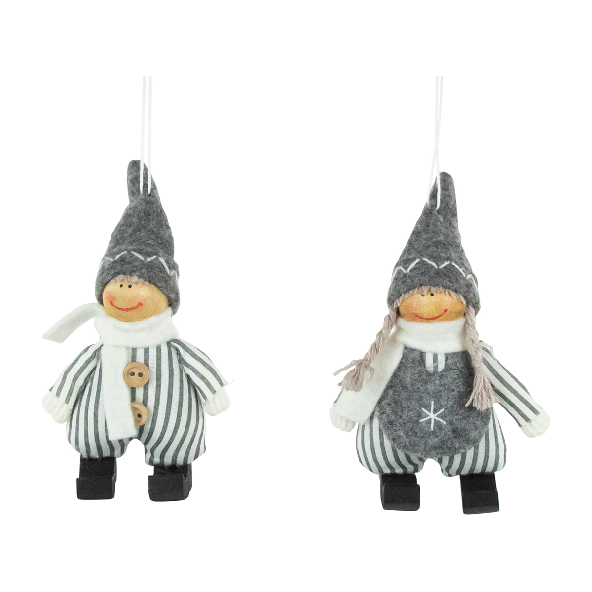 Northlight Plush Striped Boy & Girl Christmas Ornaments- Set of 2