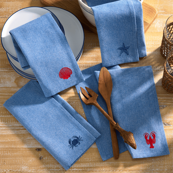 Threadmade Coastal Embroidered Napkins - Set of 4