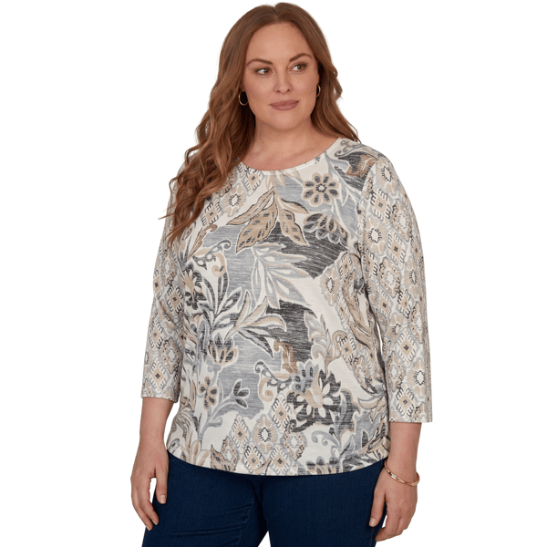 Plus Size Alfred Dunner Classics 3/4 Sleeve Geo Leaf Blouse