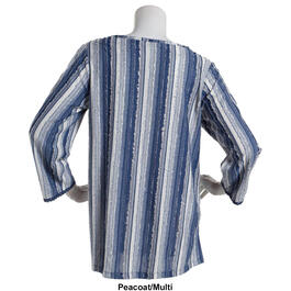 Womens Preswick & Moore Stripe 3/4 Sleeve Embroidered Tee
