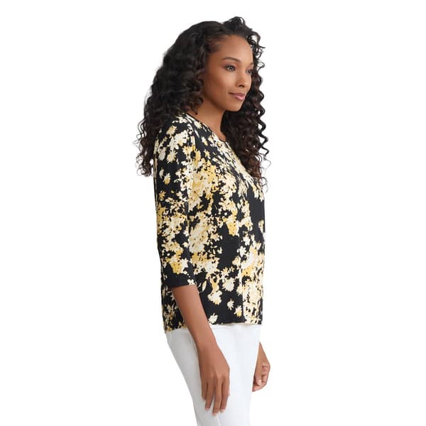 Womens Jones New York 3/4 Sleeve Keyhole Neck Floral Blouse