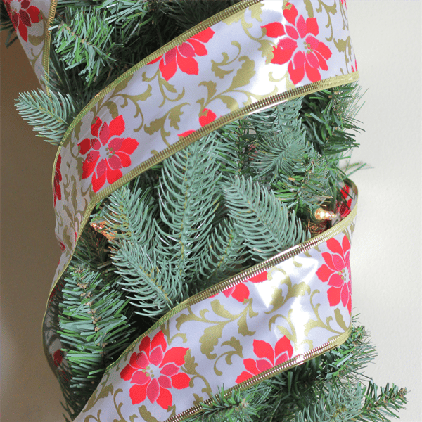 Northlight 12ct.  Poinsettia Print Gold Wired Craft Ribbon Spools