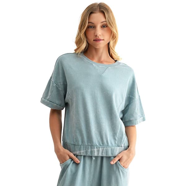 Womens CITY BLUES Solid Short Sleeve Acid Wash Sweatshirt