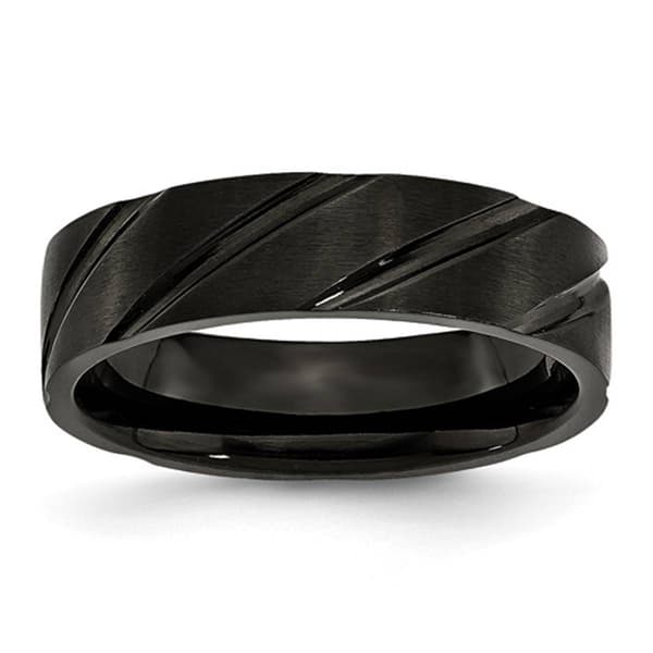 Mens Endless Affection(tm) 6mm Swirl Design Black IP Plated Band - image 