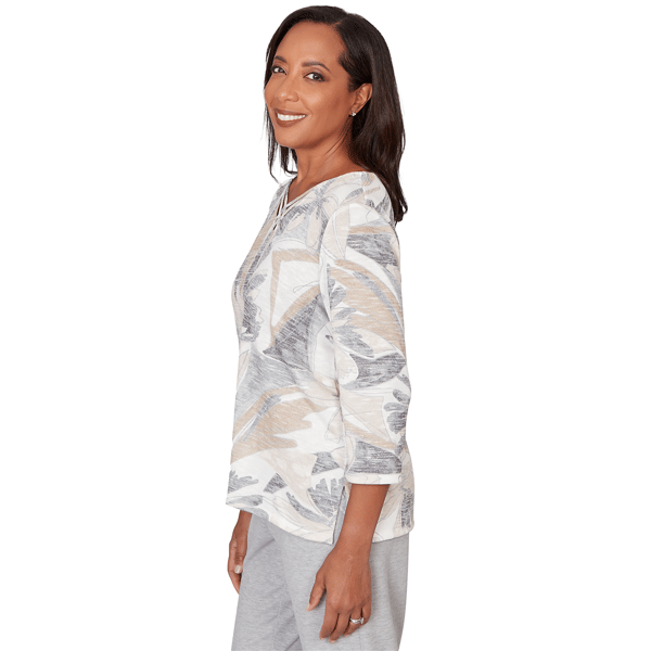 Petite Alfred Dunner Comfort & Joy Leaf V Neck Blouse