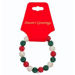Silver Holiday Bracelet with Red & Green Crystal Beads