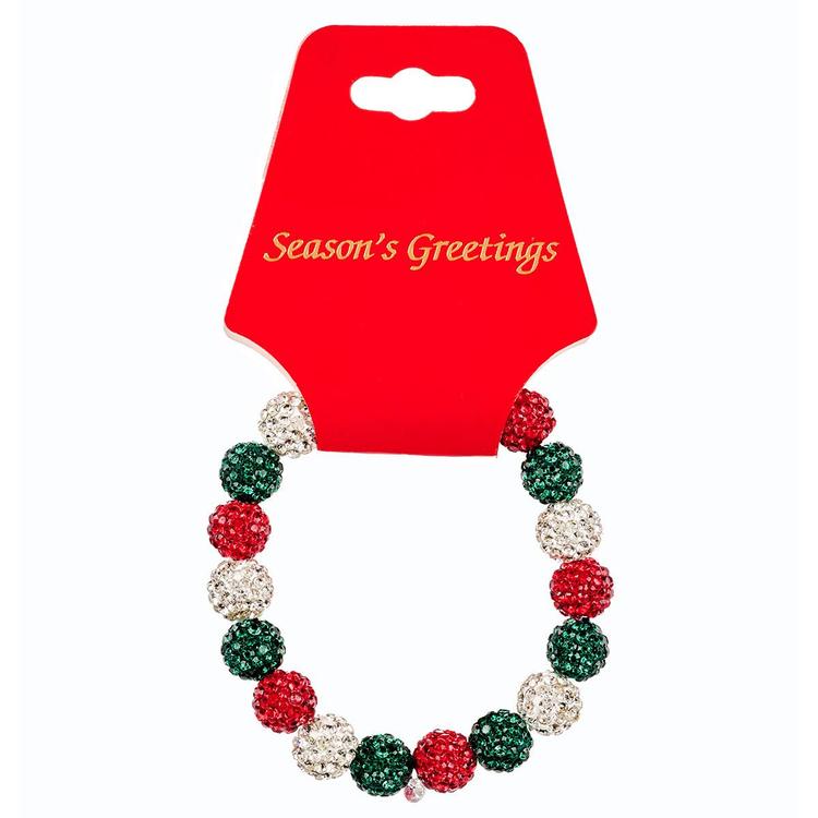 Silver Holiday Bracelet with Red & Green Crystal Beads